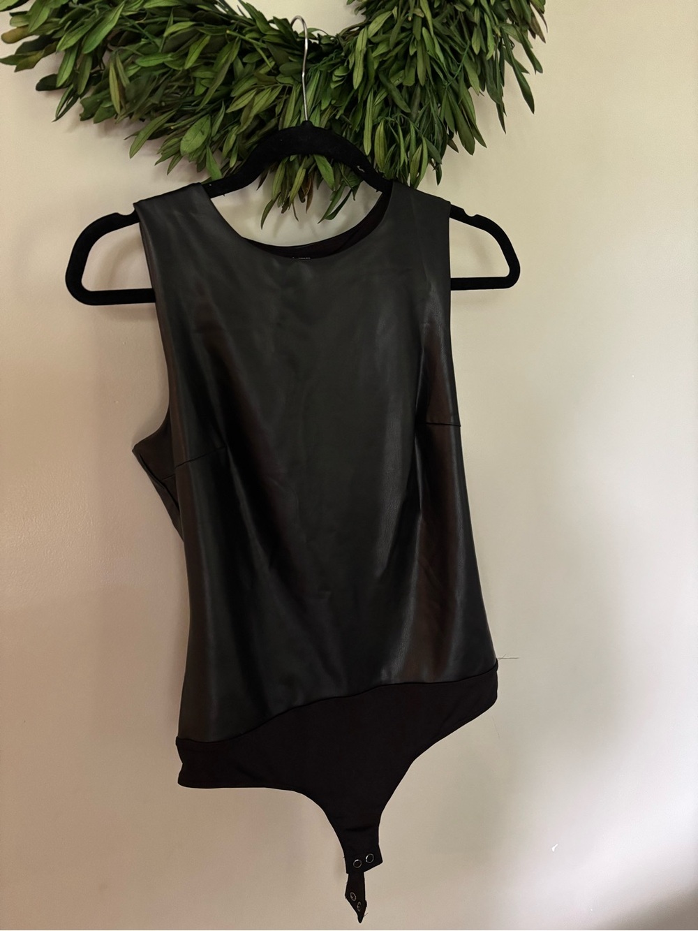 Express Black Faux Leather Sleeveless Bodysuit